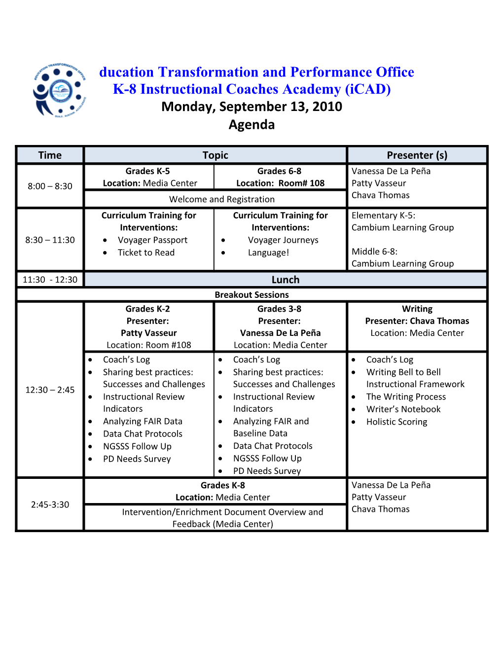 K-8 Instructional Coaches Academy (Icad)