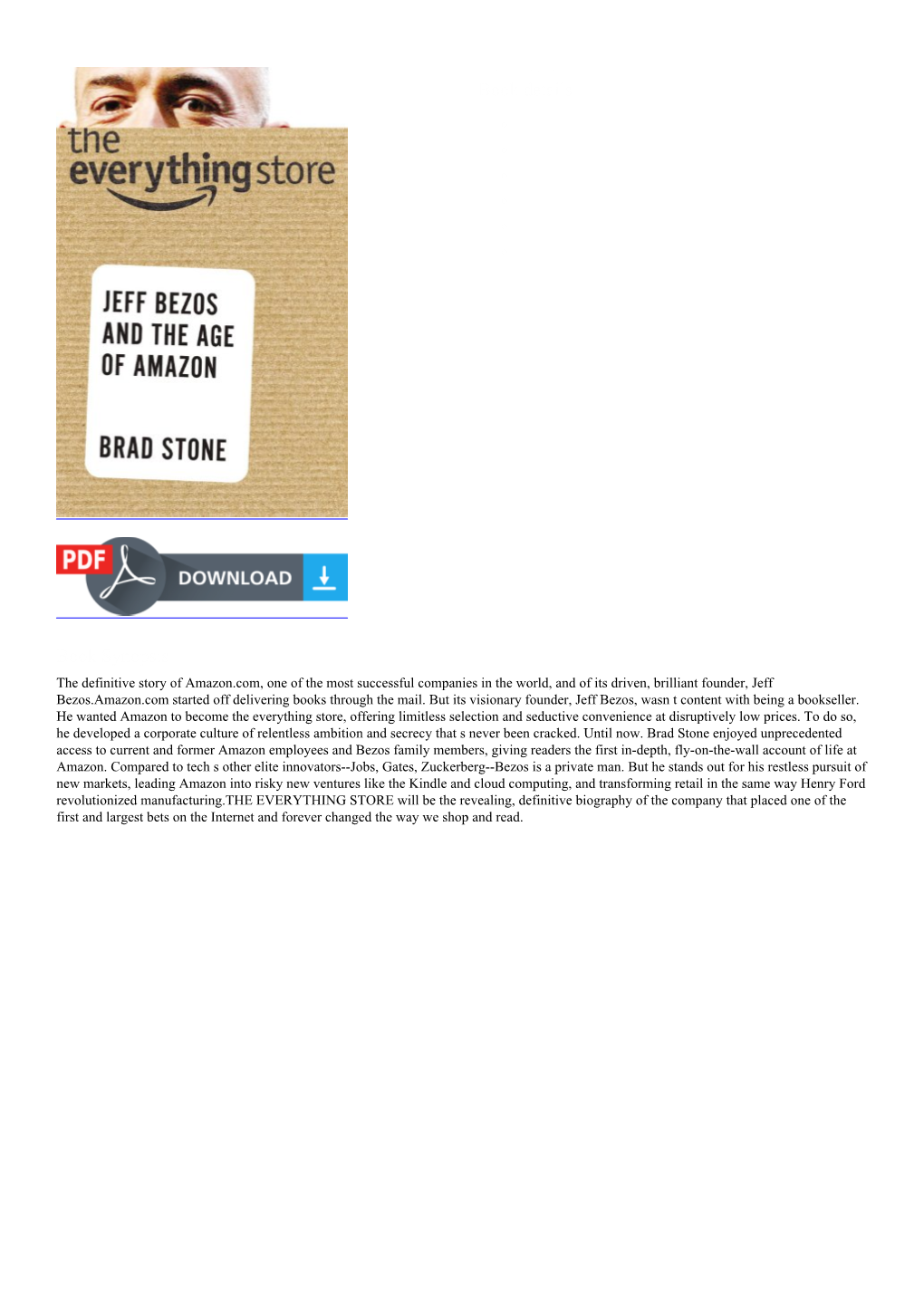 Epub Download the Everything Store: Jeff Bezos and the Age Of