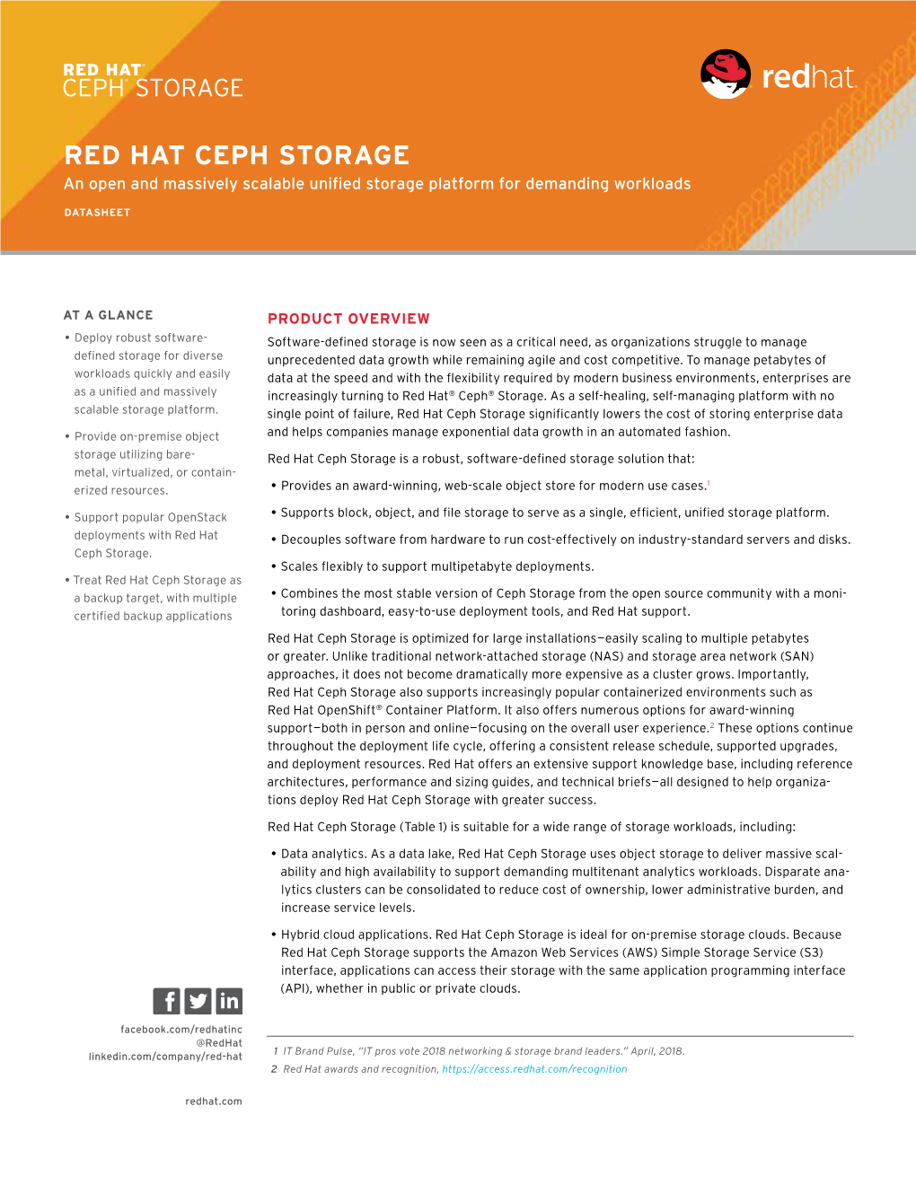 RED HAT CEPH STORAGE an Open and Massively Scalable Unified Storage Platform for Demanding Workloads