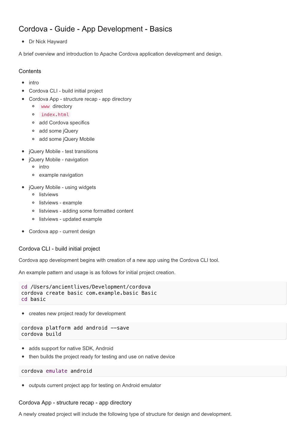 Cordova - Guide - App Development - Basics