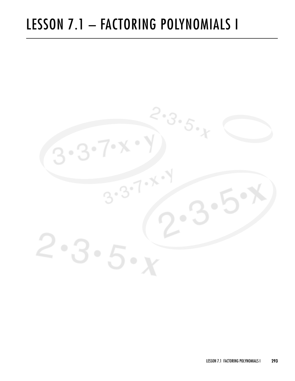 Lesson 7.1 – Factoring Polynomials I