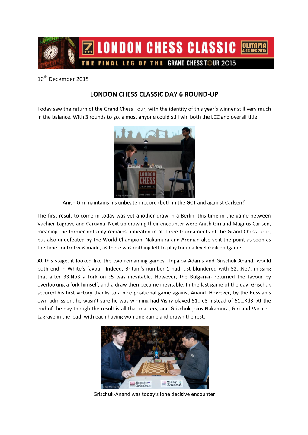 London Chess Classic Day 6 Round-Up