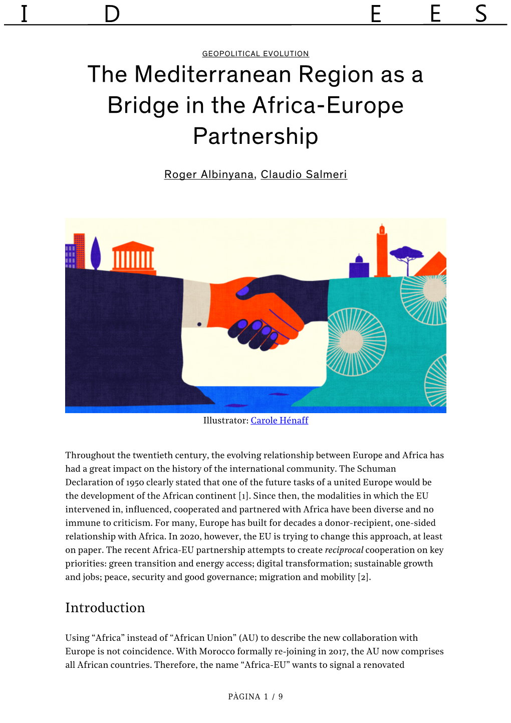 The Mediterranean Region As a Bridge in the Africa-Europe Partnership