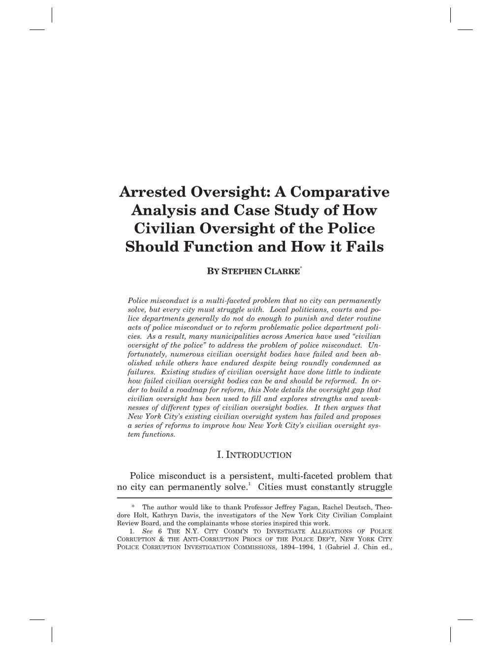 A Comparative Analysis and Case Study of How Civilian Oversight of the Police Should Function and How It Fails