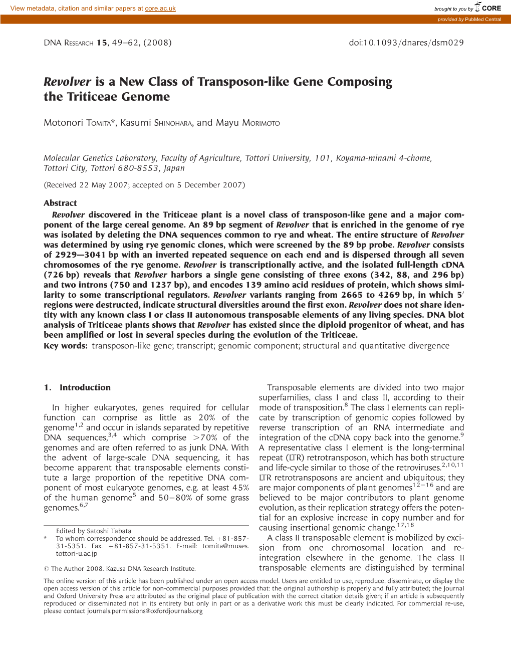 Revolver Is a New Class of Transposon-Like Gene Composing the Triticeae Genome