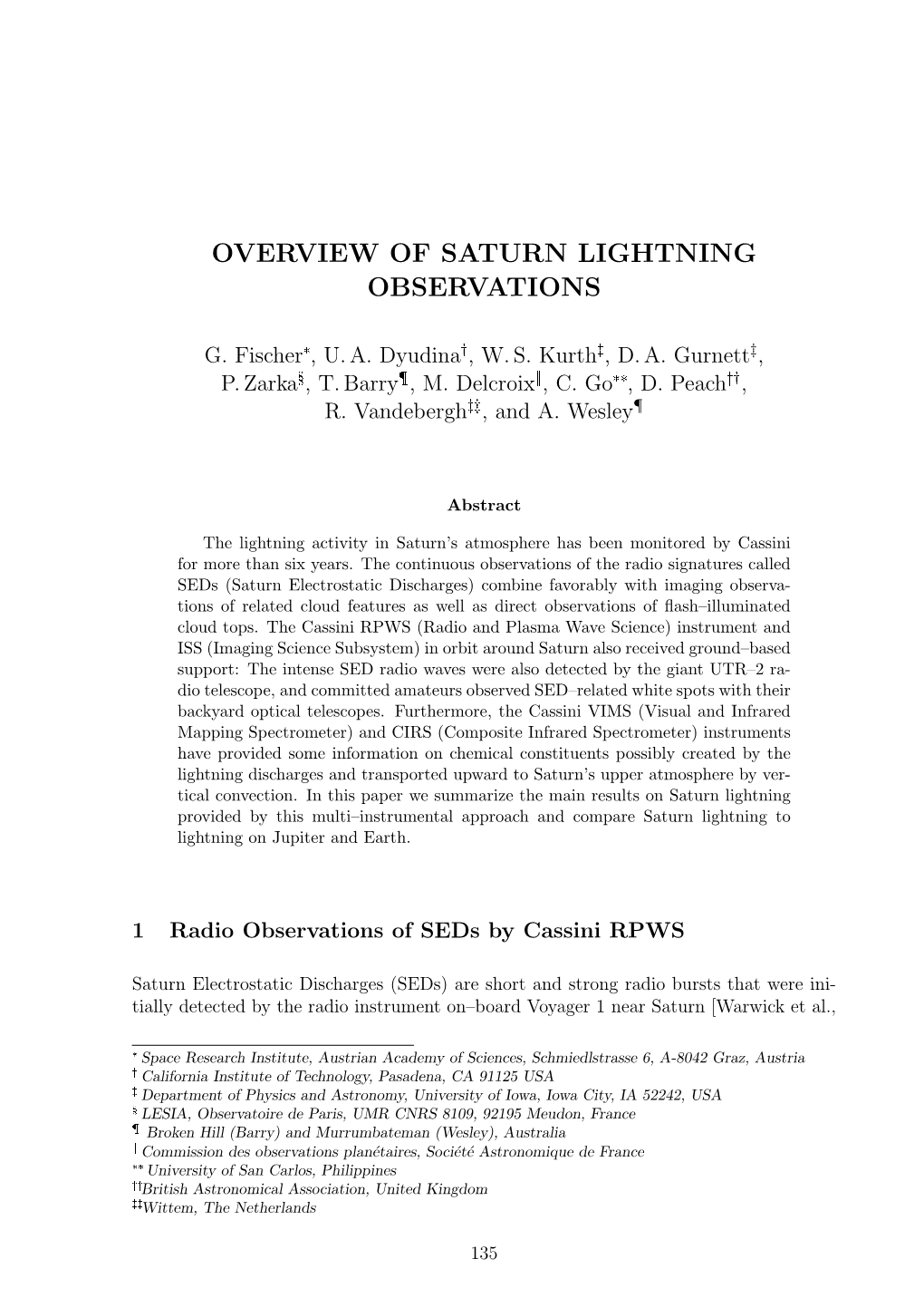Overview of Saturn Lightning Observations