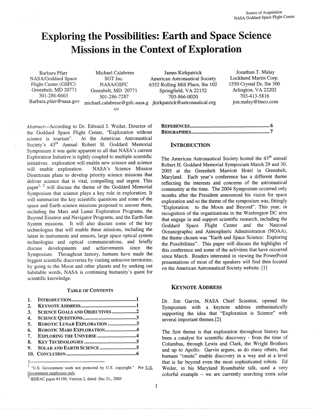 Earth and Space Science Missions in the Context of Exploration