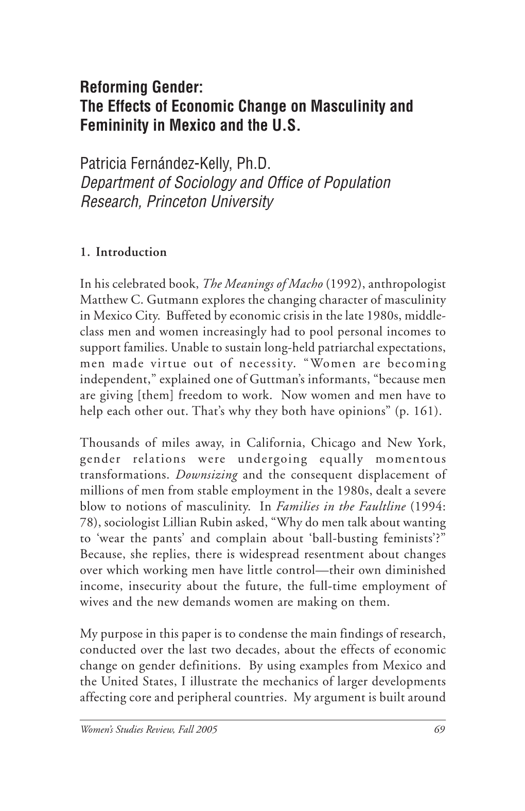 Reforming Gender: the Effects of Economic Change on Masculinity and Femininity in Mexico and the U.S