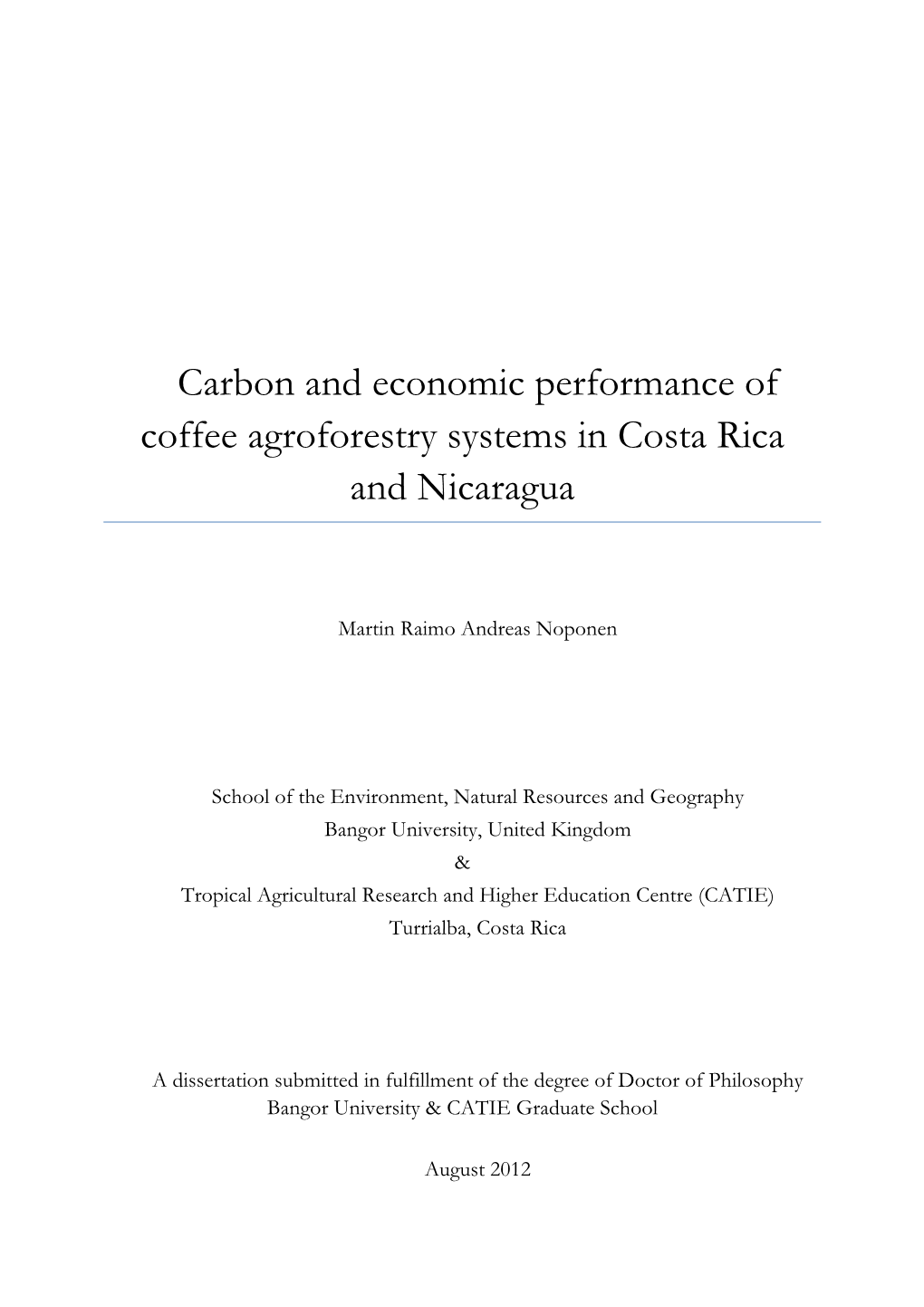 Carbon and Economic Performance of Coffee Agroforestry Systems in Costa Rica and Nicaragua