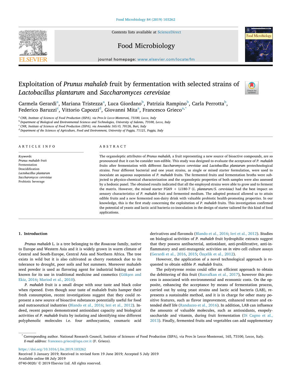 Food Microbiology Exploitation of Prunus Mahaleb Fruit By