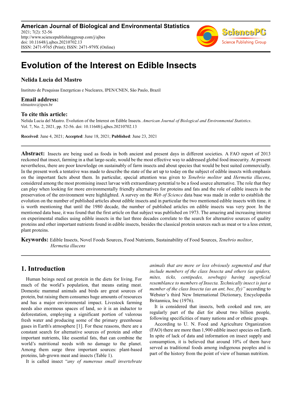 Evolution of the Interest on Edible Insects