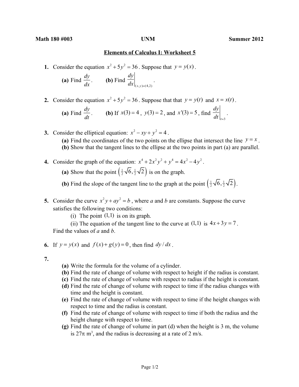 Math 180 #003 UNM Summer 2012