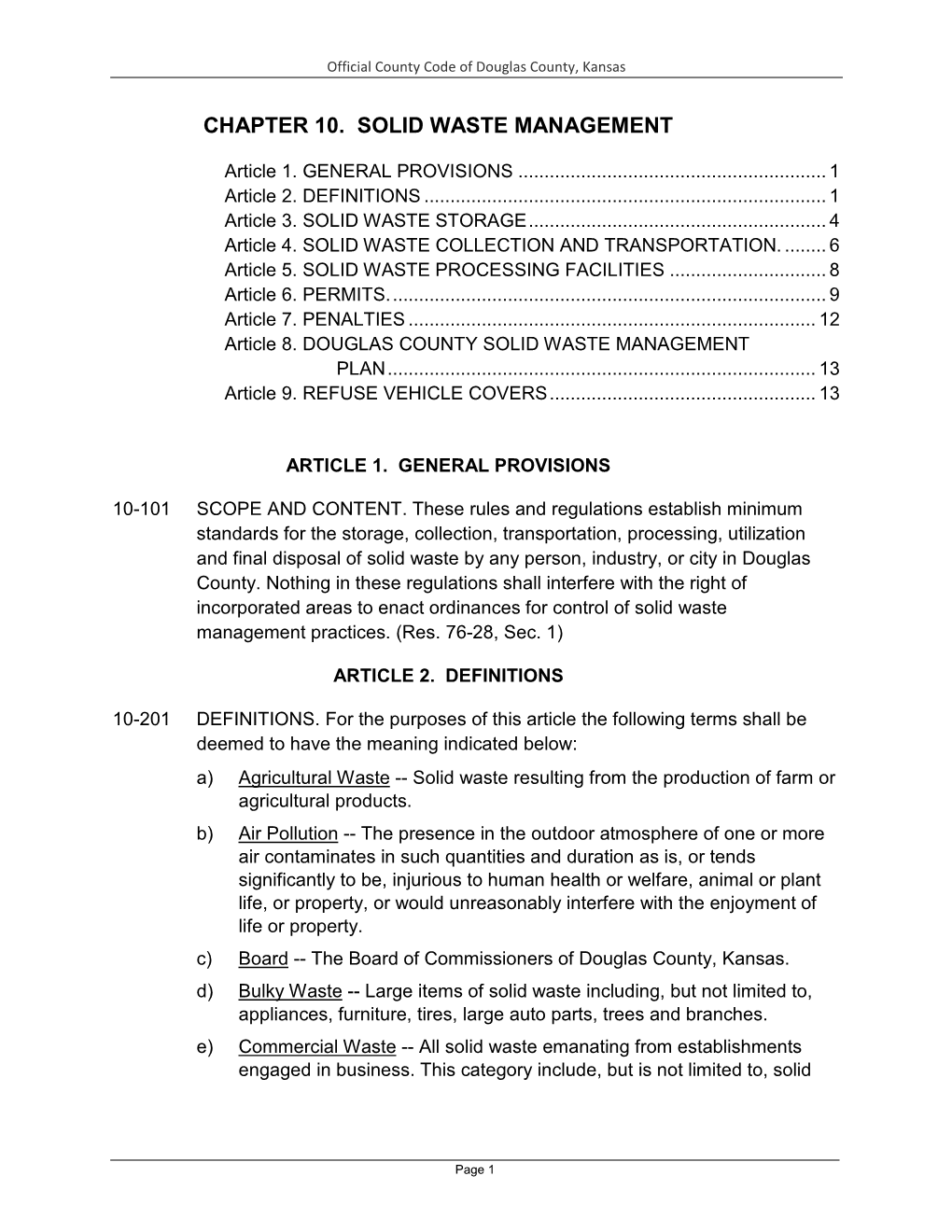 County Code of Douglas County, Kansas