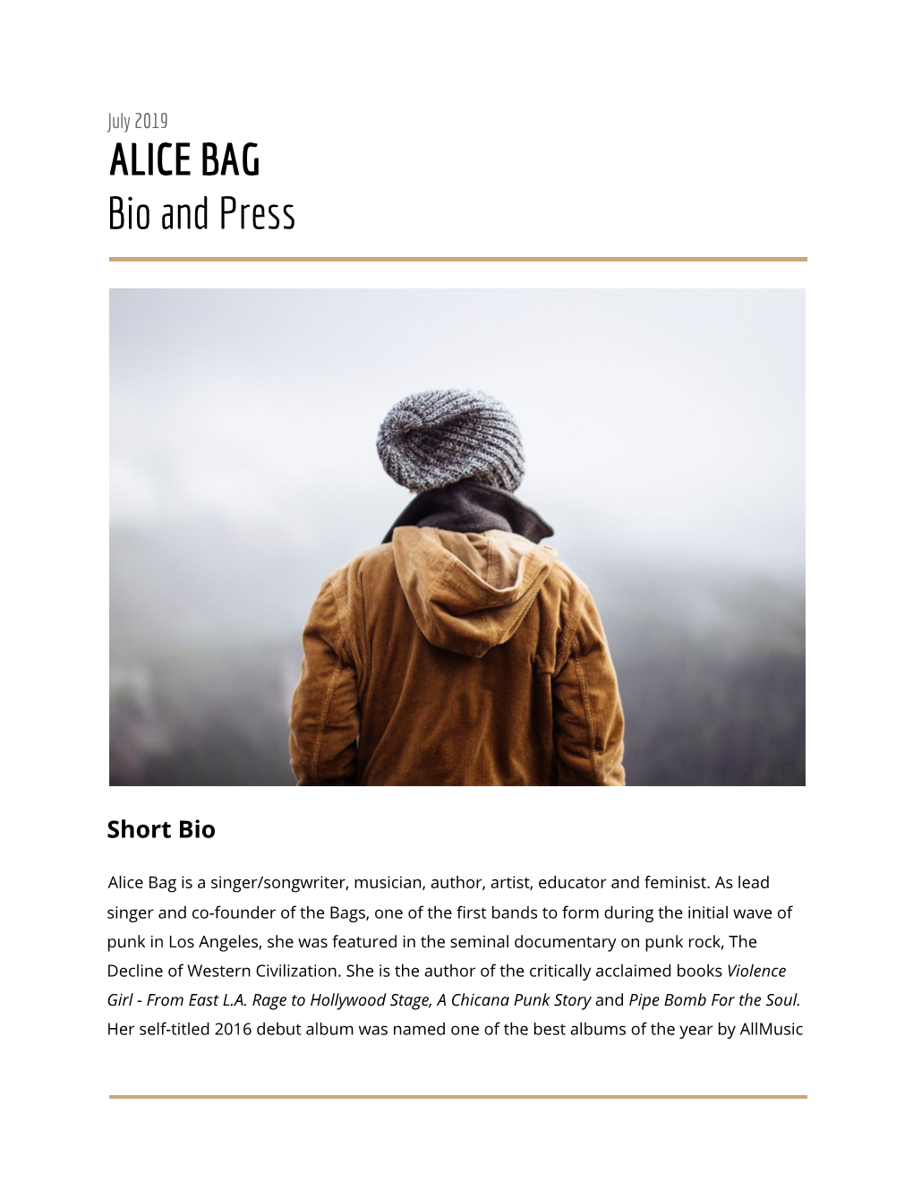 ALICE BAG Bio and Press