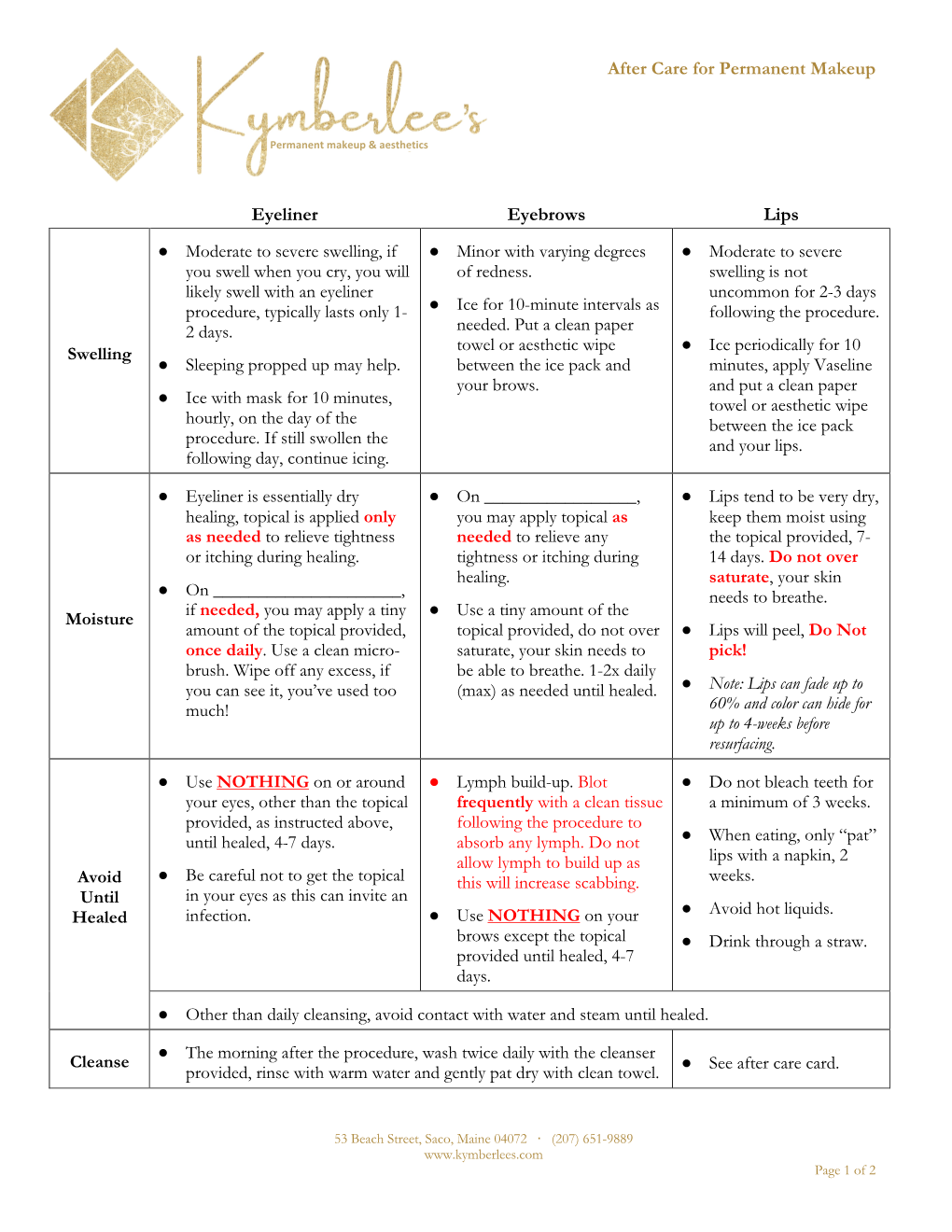 Afer Care for Permanent Makeup (Pdf)