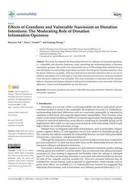Effects of Grandiose and Vulnerable Narcissism on Donation Intentions: the Moderating Role of Donation Information Openness