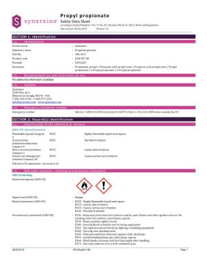Propyl Propionate Safety Data Sheet According to Federal Register / Vol