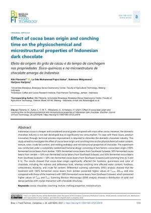Effect of Cocoa Bean Origin and Conching Time on The