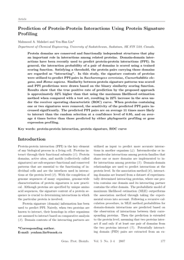 Prediction of Protein-Protein Interactions Using Protein Signature Profiling