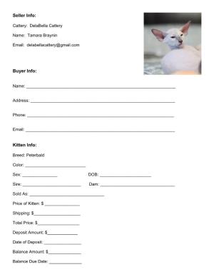 Seller Info: Buyer Info: Kitten Info