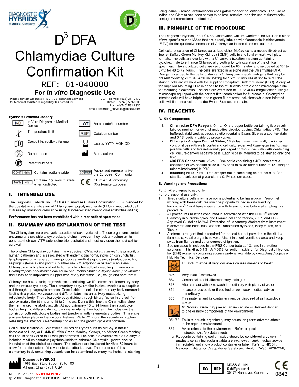 D DFA Chlamydiae Culture Confirmation Kit and Three Currently Marketed Culture Green Fluorescent Inclusions Are Observed in the Infected Cells