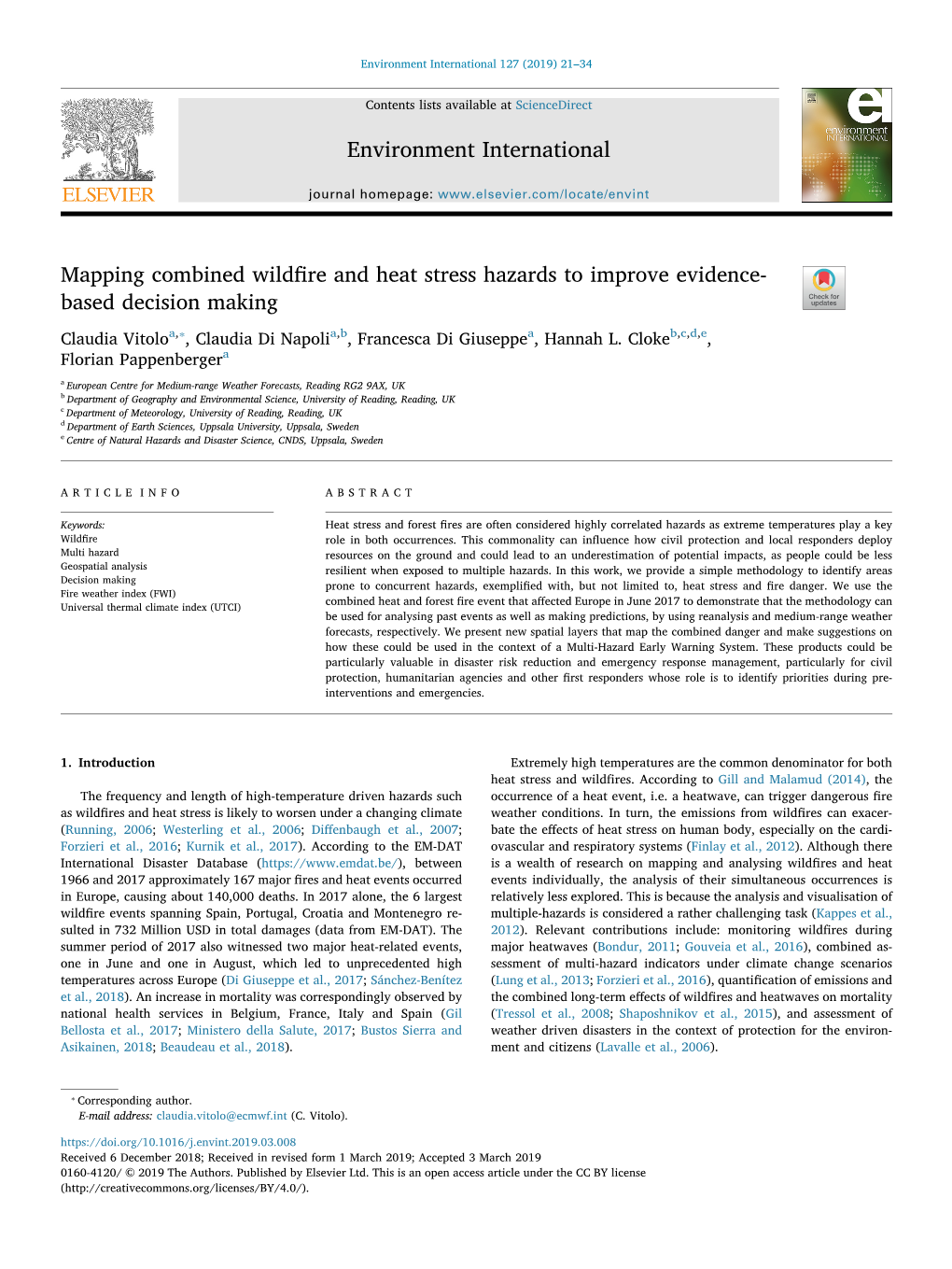 Environment International Mapping Combined Wildfire and Heat Stress