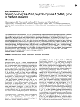 Haplotype Analysis of the Preprotachykinin-1 (TAC1) Gene in Multiple Sclerosis