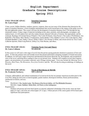 English Department Graduate Course Descriptions Spring 2011