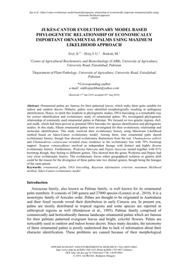 Jukes-Cantor Evolutionary Model Based Phylogenetic Relationship of Economically Important Ornamental Palms Using Maximum Likelihood Approach - 14859