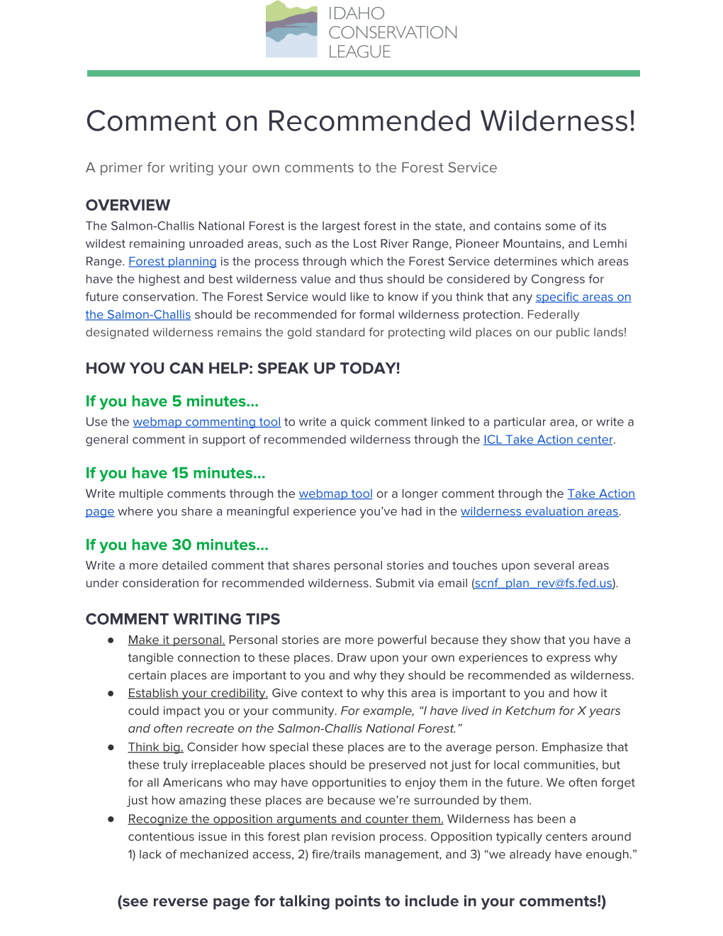 Comment on Recommended Wilderness!