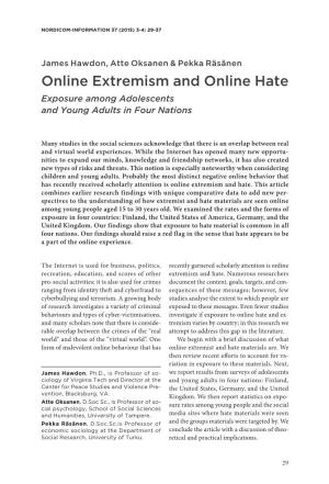Online Extremism and Online Hate Exposure Among Adolescents and Young Adults in Four Nations