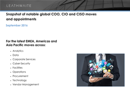 Snapshot of Notable Global COO, CIO and CISO Moves and Appointments
