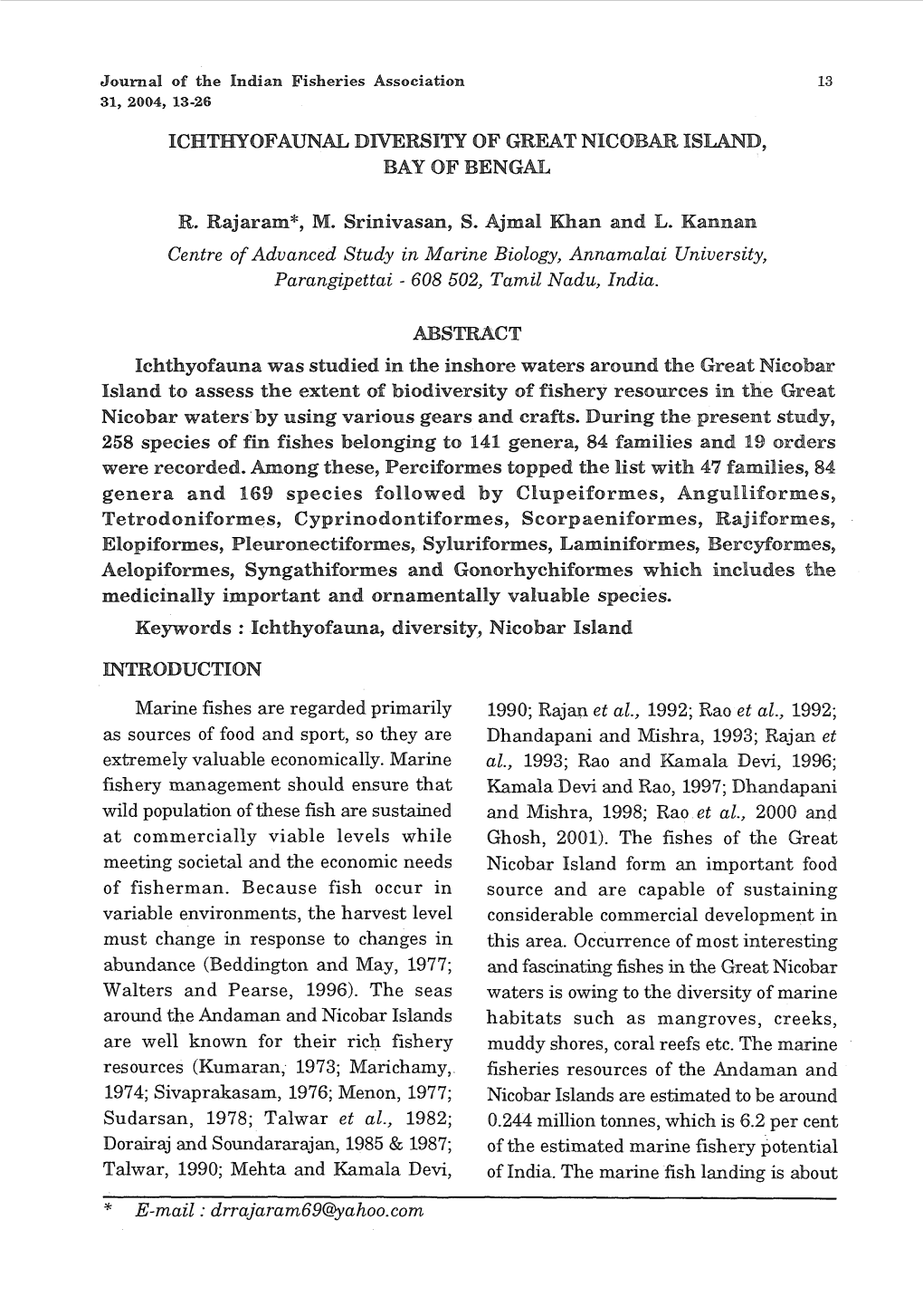 Ichthyofaunal Diversity of Great Nicobar Island, Bay of Bengal 15