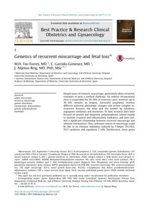Genetics of Recurrent Miscarriage and Fetal Loss*