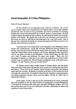 Social Inequality in Urban Philippines