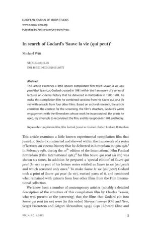 In Search of Godard's SAUVE LA VIE (QUI PEUT)