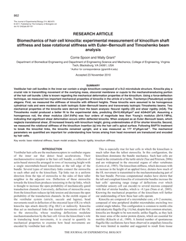 Biomechanics of Hair Cell Kinocilia: Experimental Measurement Of