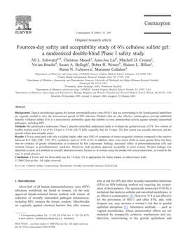 Fourteen-Day Safety and Acceptability Study of 6% Cellulose Sulfate Gel: a Randomized Double-Blind Phase I Safety Study Jill L