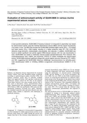 Evaluation of Anticonvulsant Activity of QUAN-0806 in Various Murine Experimental Seizure Models
