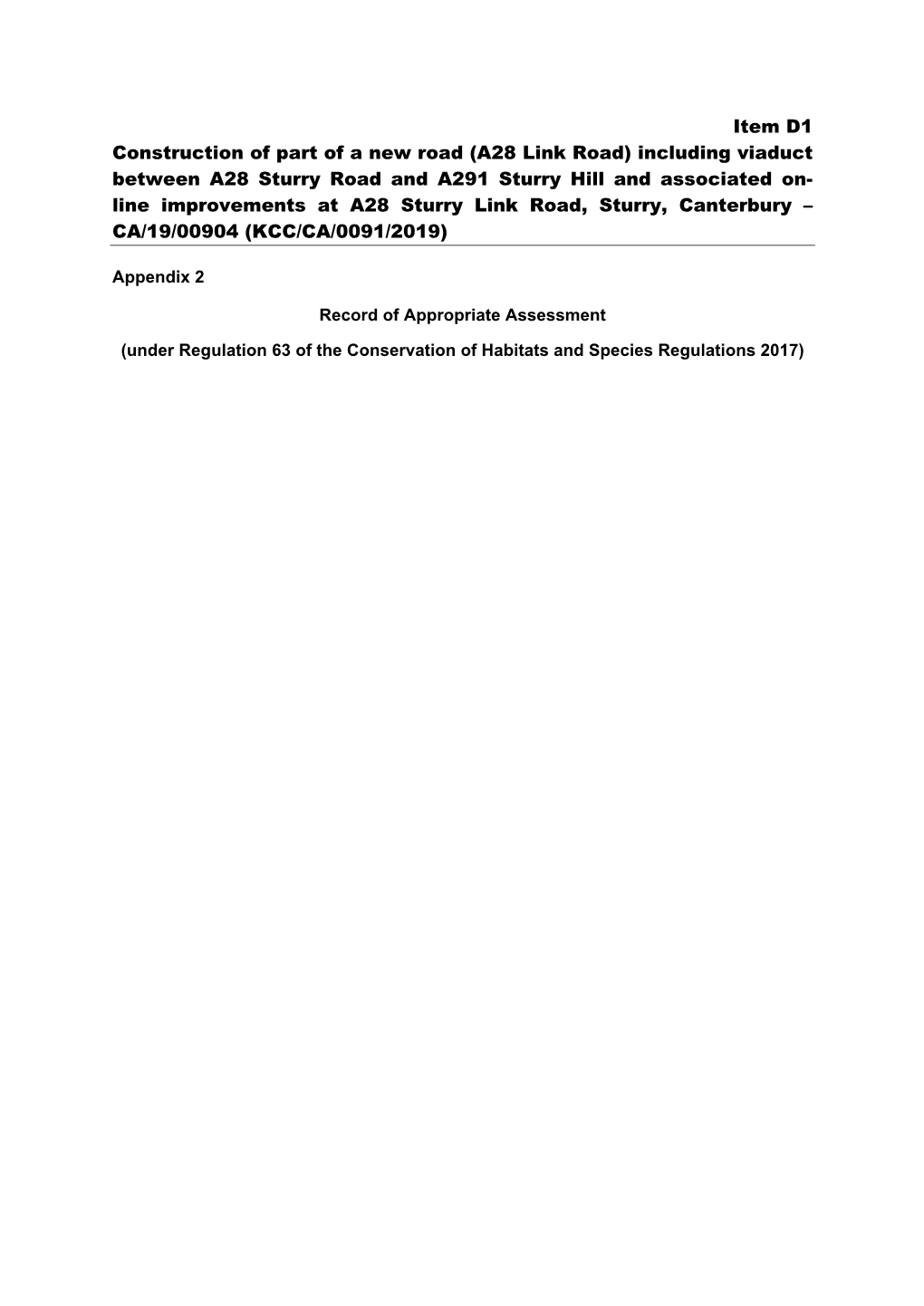 Item D1 Appendix 2 Appropriate Assessment