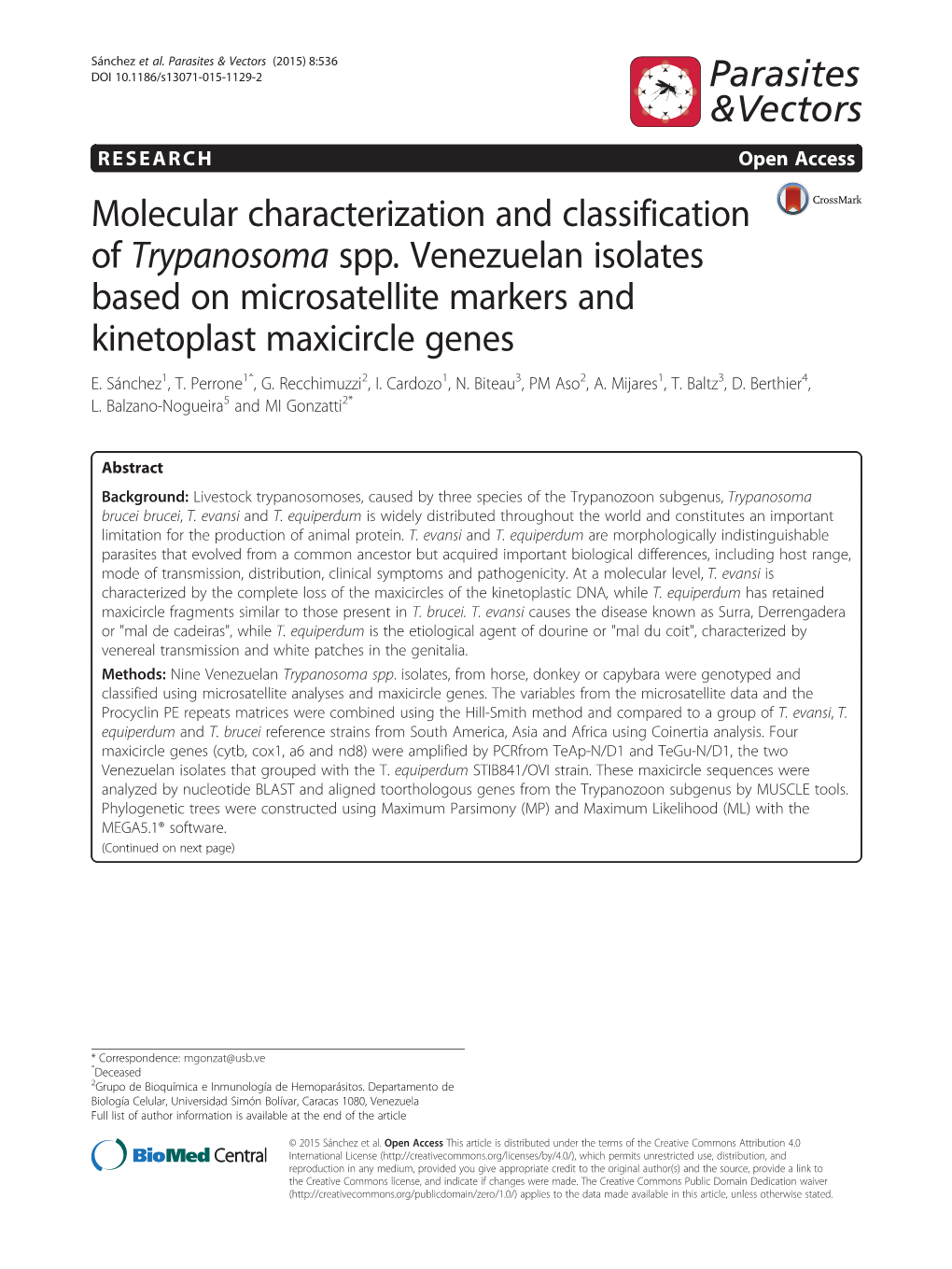 Molecular Characterization and Classification of Trypanosoma Spp