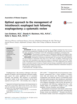 Optimal Approach to the Management of Intrathoracic Esophageal Leak Following Esophagectomy: a Systematic Review