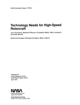 Technology Needs for High-Speed Rotorcraft