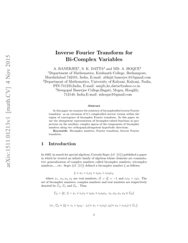 Inverse Fourier Transform for Bi-Complex Variables