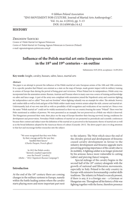 Influence of the Polish Martial Art Onto European Armies in the 18Th and 19Th Centuries – an Outline