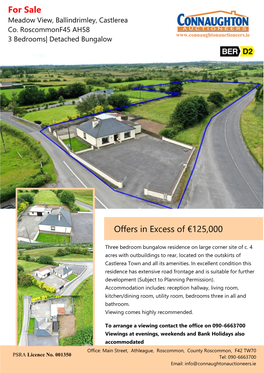 For Sale Offers in Excess of €125,000