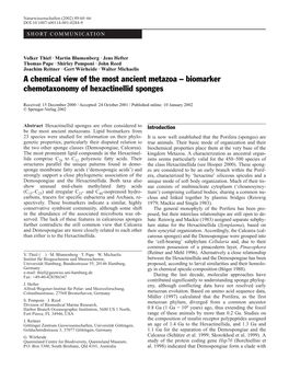 Biomarker Chemotaxonomy of Hexactinellid Sponges