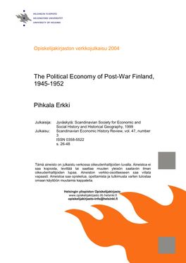 The Political Economy of Post-War Finland, 1945-1952 Pihkala Erkki