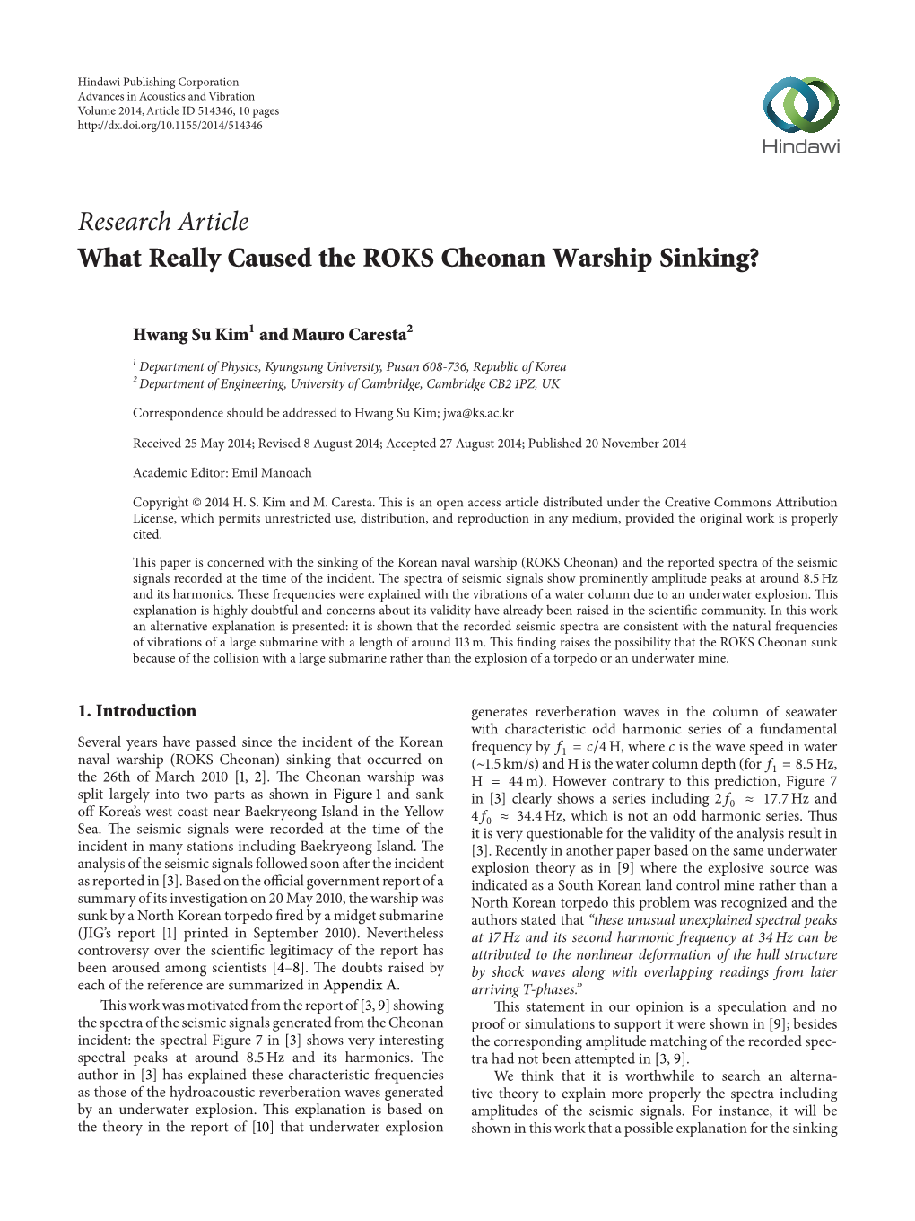 What Really Caused the ROKS Cheonan Warship Sinking?