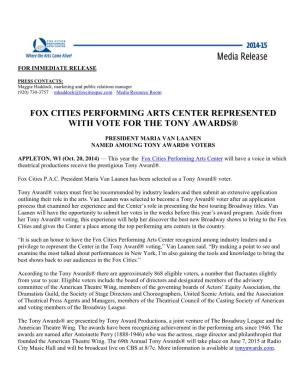 Fox Cities Performing Arts Center Represented with Vote for the Tony Awards®